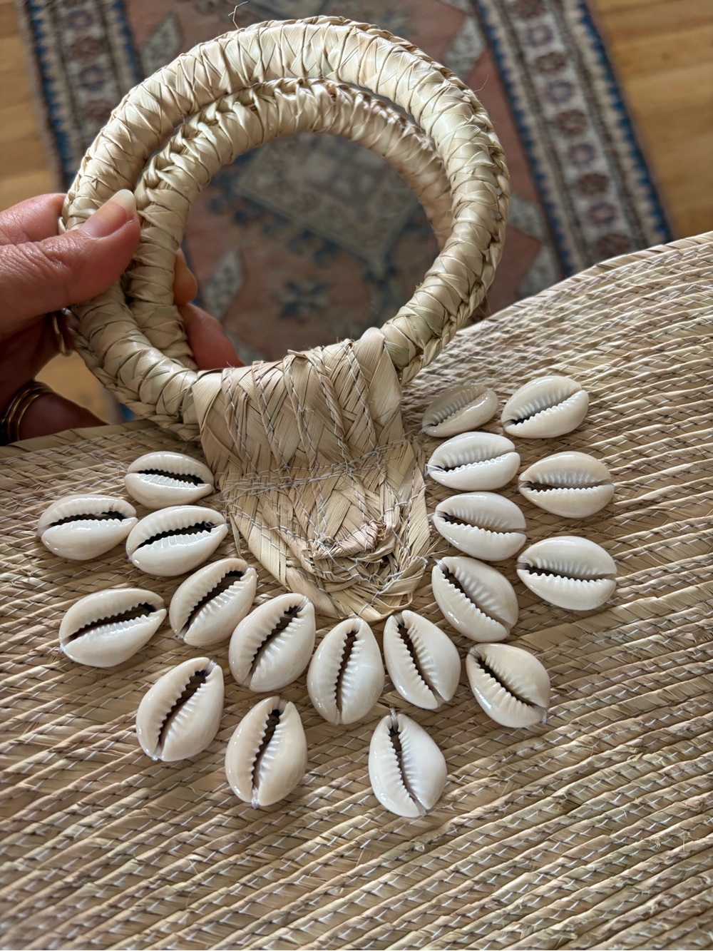 Handwoven Straw Tote with Shell Accent - Natural - Picture 2 of 4